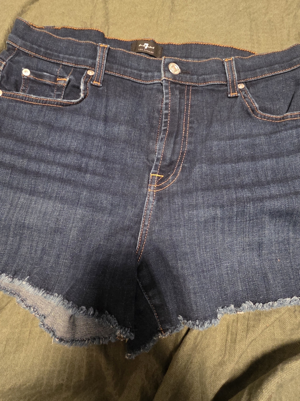 7 For All Mankind Dark Indigo Denim Jeans with Contrast Stitching